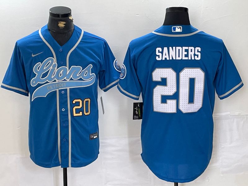 Men Detroit Lions #20 Sanders Blue Joint Name 2024 Nike Limited NFL Jersey style 2